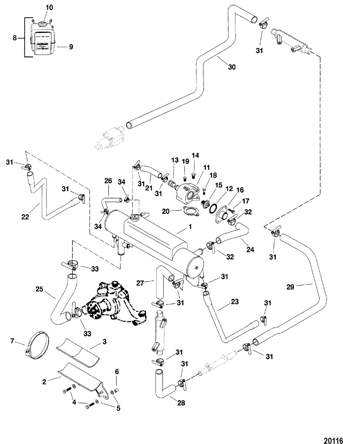 MERCRUISER 454/502 MPI MAG BRAVO (GEN VI) Closed Cooling System