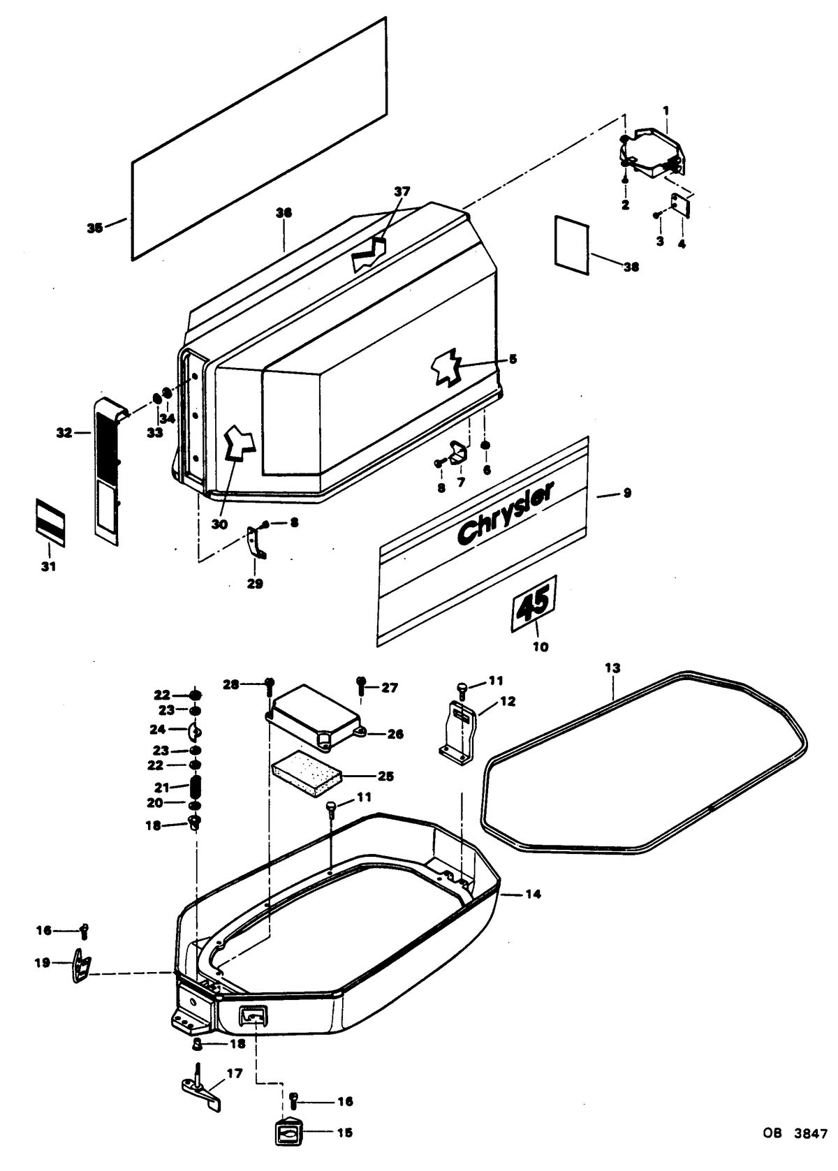 CHRYSLER 45 H.P. ENGINE COVER AND SUPPORT PLATE