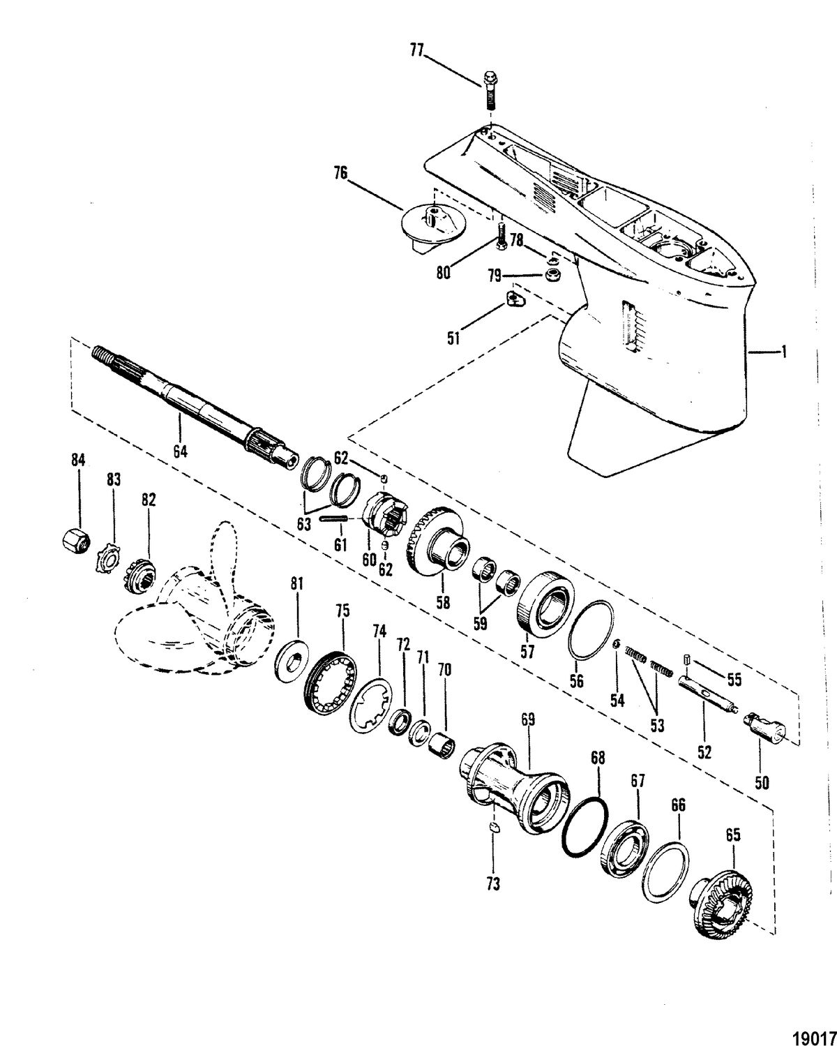 MERCURY/MARINER 200 H.P. (V-6) (1978-1988 COMBINED BOOKS) Gear Housing(Prop - Without a Driveshaft Nut)