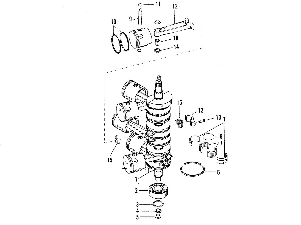 RACE OUTBOARD SST-140 (CARBURETOR) CRANKSHAFT, PISTONS AND CONNECTING RODS