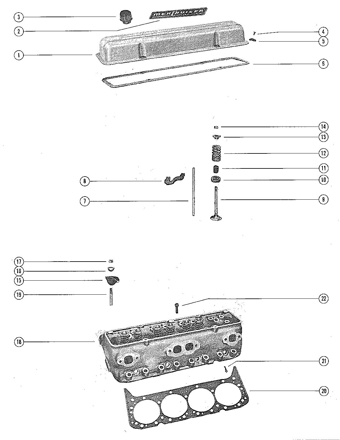 MERCRUISER 325 ENGINE CYLINDER HEAD AND ROCKER COVER