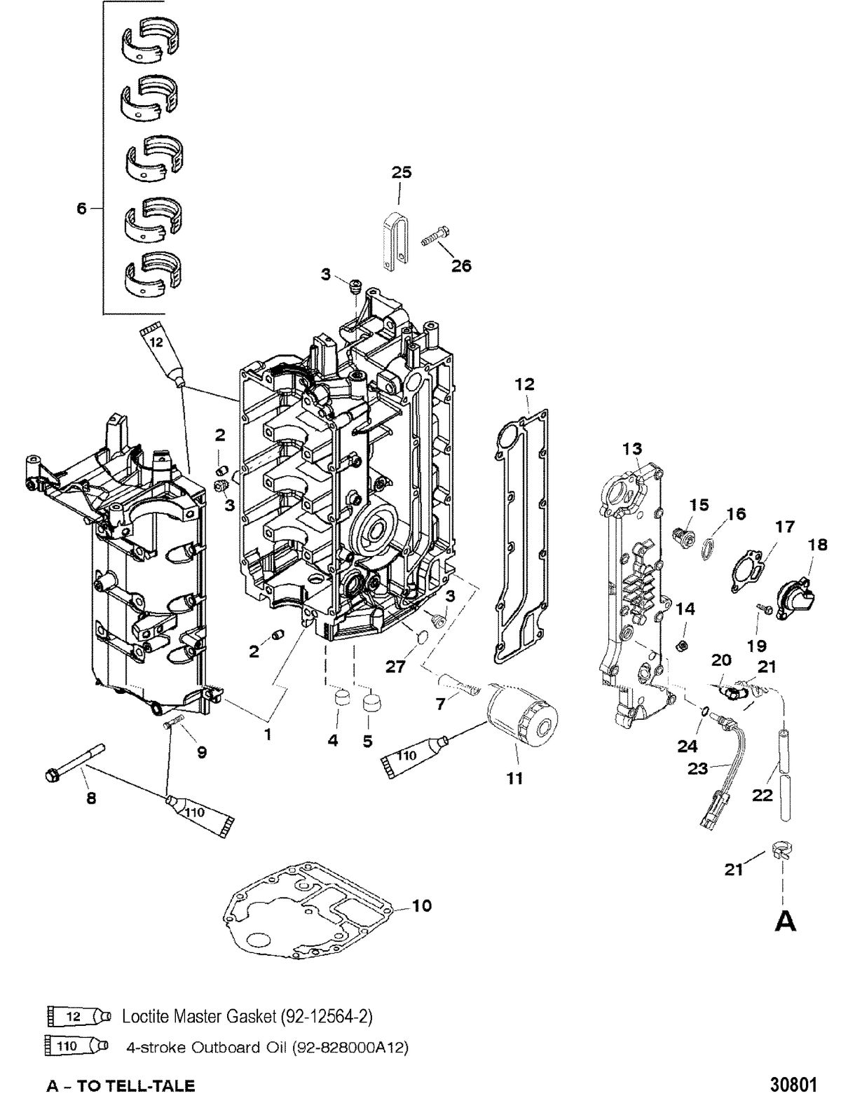 MERCURY/MARINER 40/50/60 (4 CYLINDER) CARB 4-STROKE CYLINDER BLOCK AND CRANKCASE