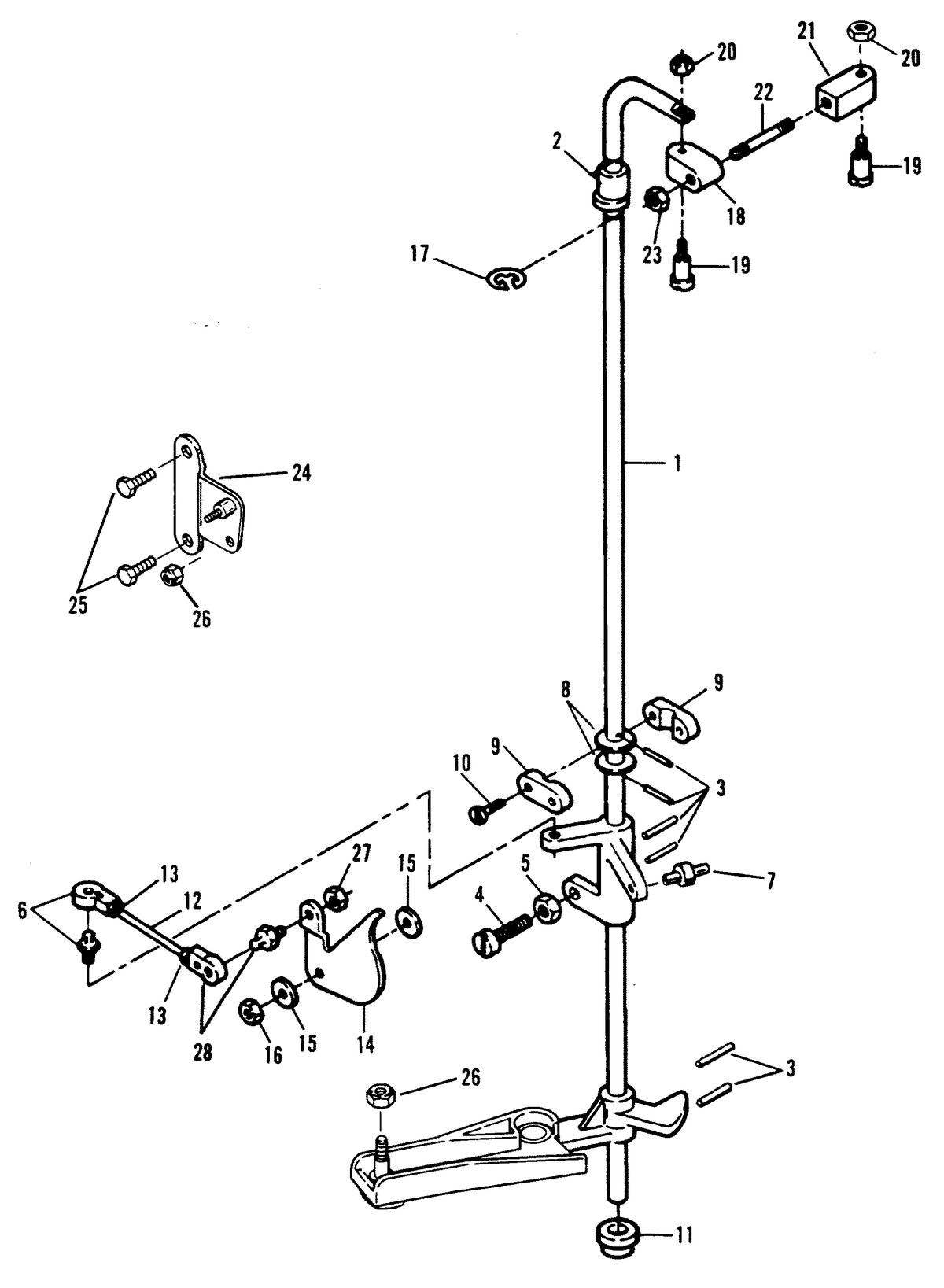 FORCE 150 H.P. THROTTLE LINKAGE (0E009500 Thru 0E093699)