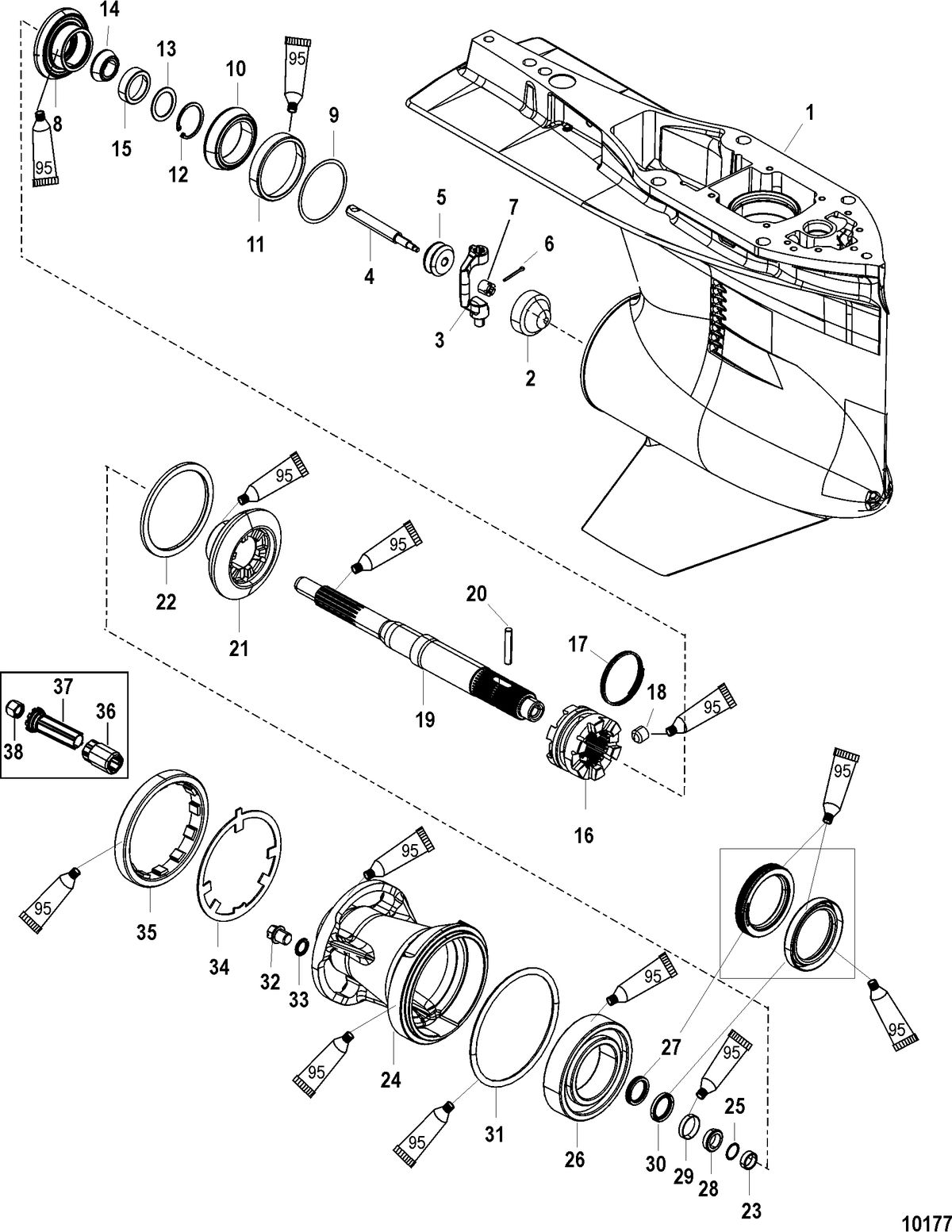 MERCURY/MARINER 135/150/175 4-STROKE Gear Housing, Propeller Shaft - Standard Rotation