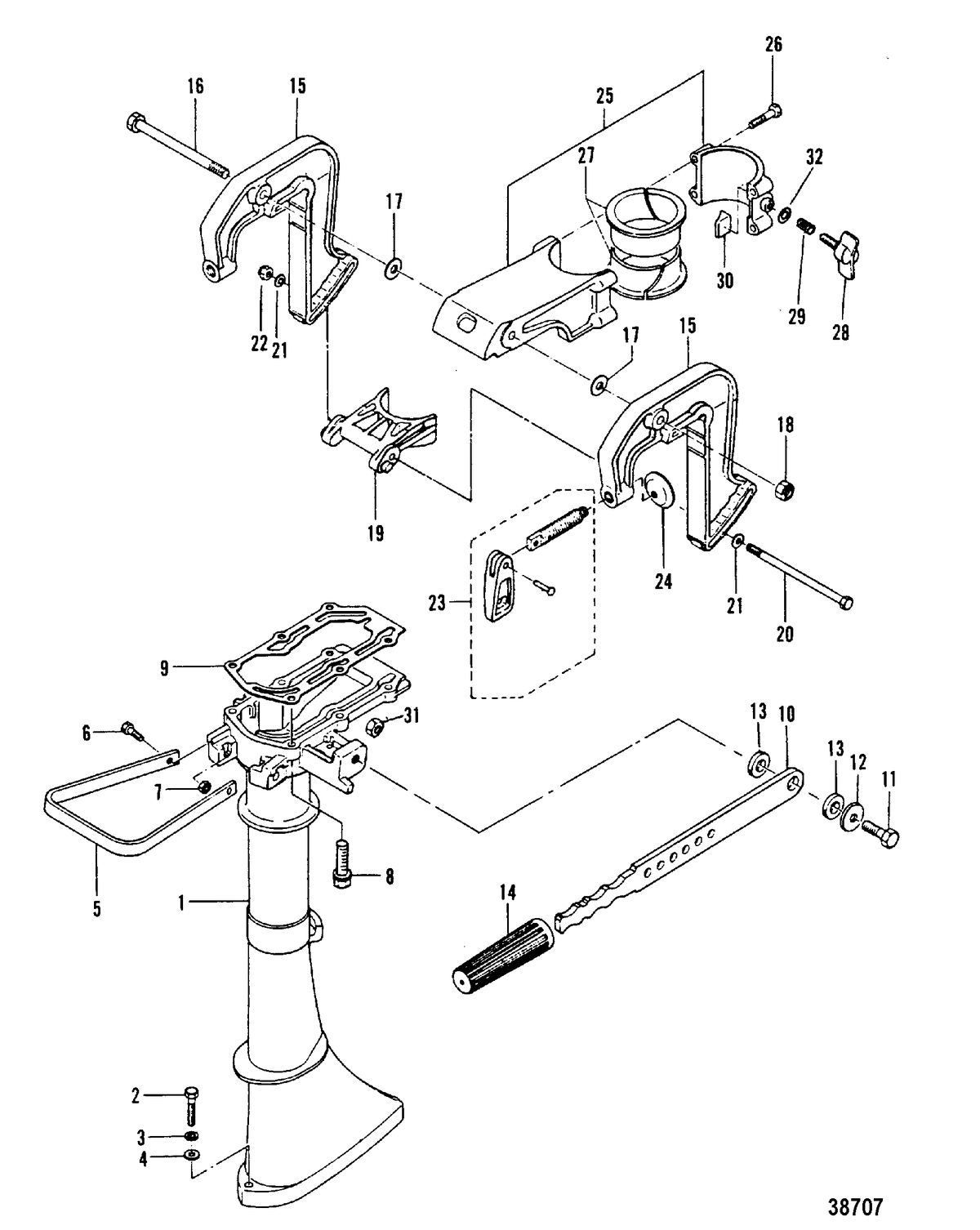 MERCURY 2.2 HP DRIVESHAFT HOUSING AND CLAMP BRACKETS