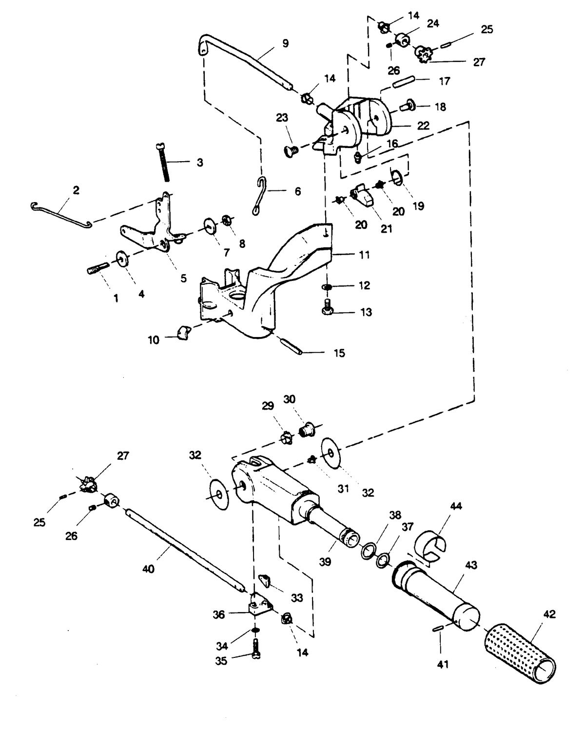 SEARS 9.9 H.P. STANDARD 15" (38.1 CM) LEG OUTBOARD MOTOR TILLER HANDLE AND THROTTLE LINKAGE