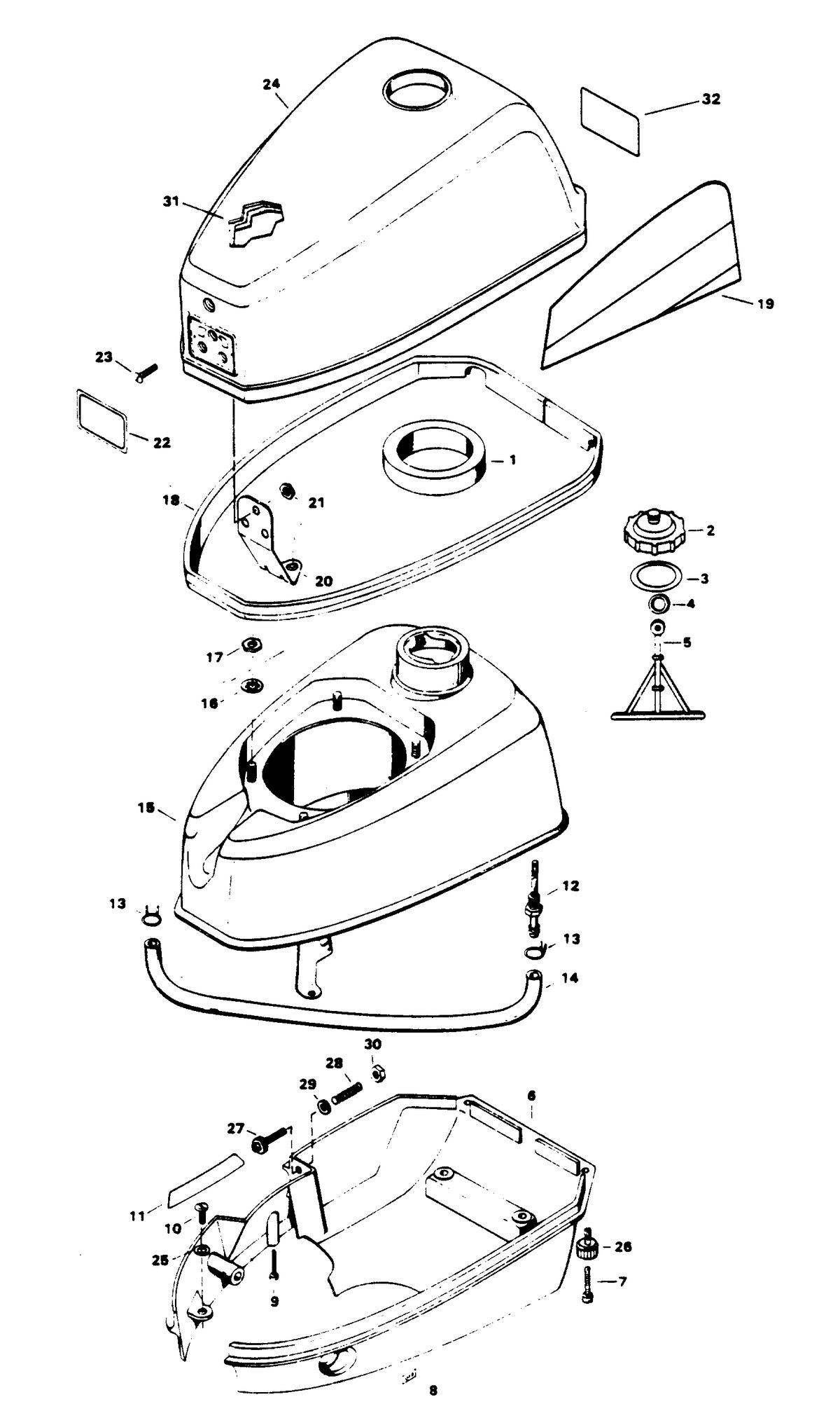 FORCE 4 H.P. ENGINE COVER AND FUEL TANK