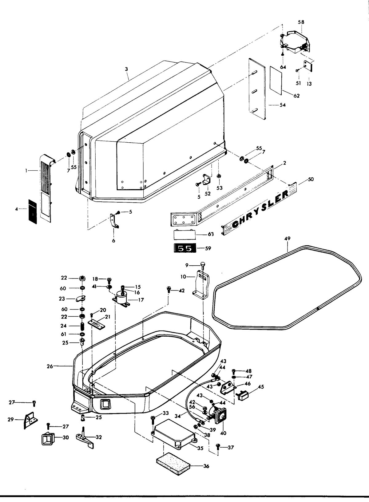 CHRYSLER 55 H.P. ENGINE COVER AND SUPPORT PLATE