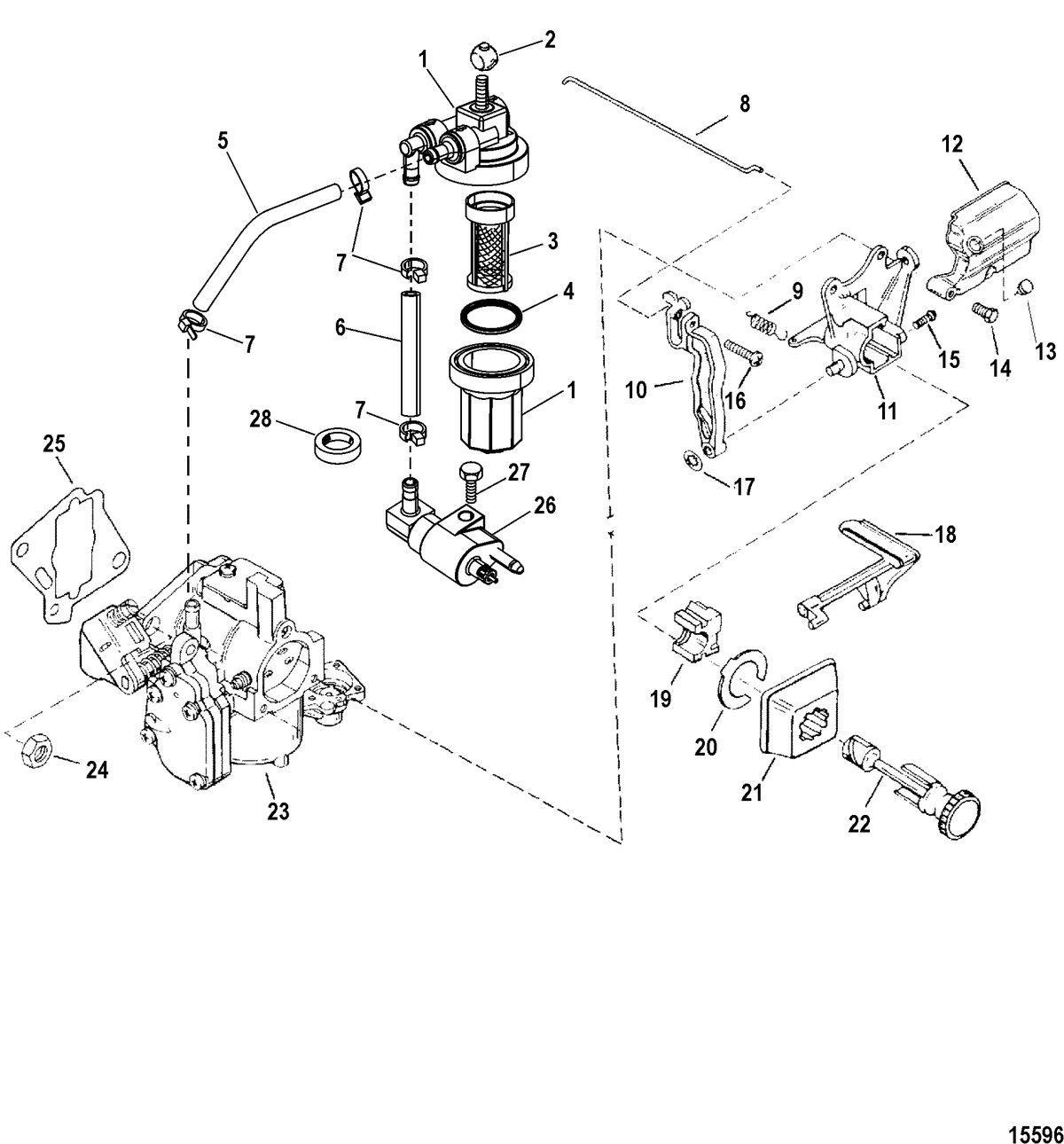 MERCURY/MARINER 20/25/JET 20 - 20/25 SEAPRO/MARATHON (2-STROKE) Fuel System Components(USA-1B153168/BEL-0P365662 and up)