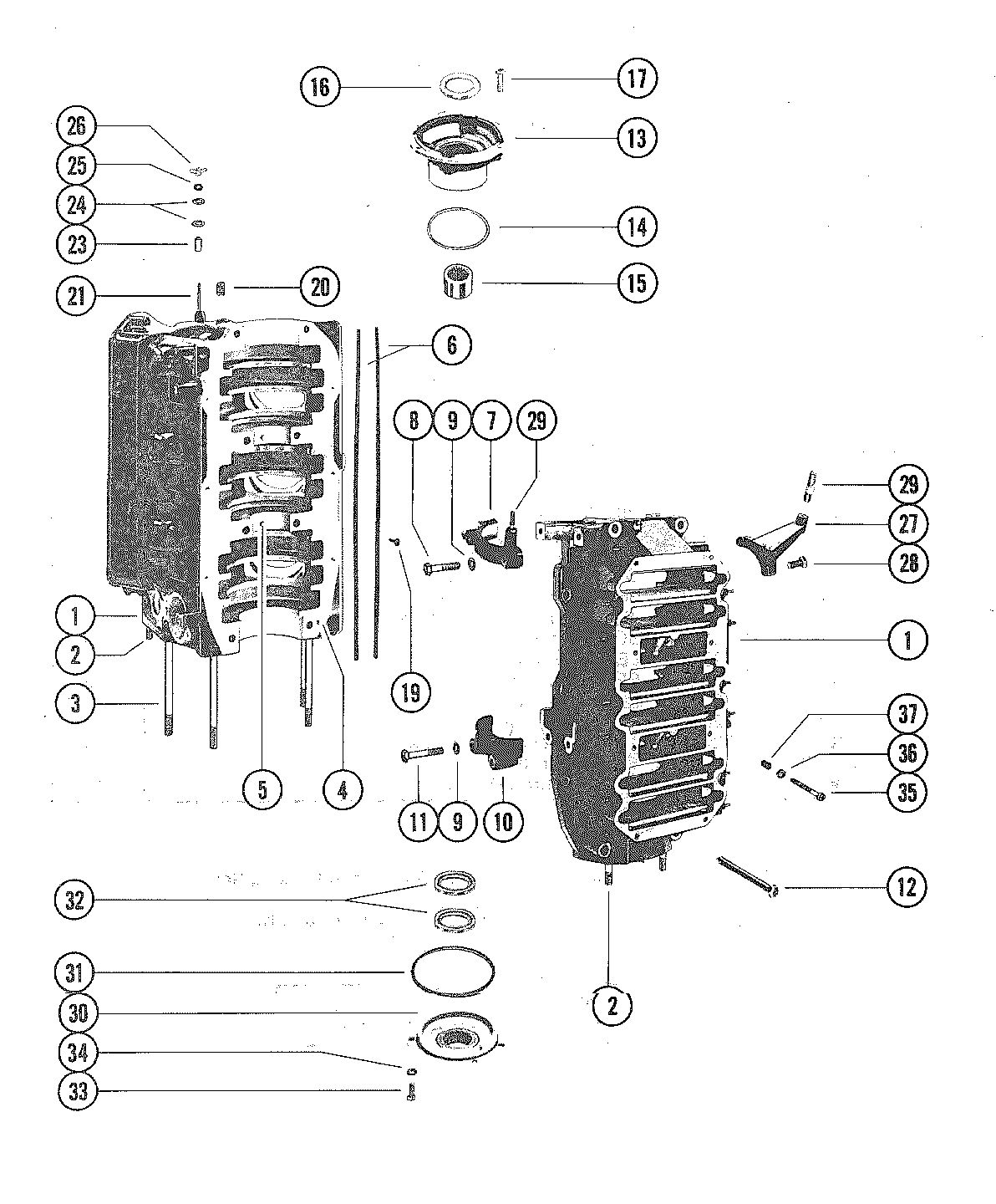 MERCURY MERC V-225 CYLINDER BLOCK AND END CAPS