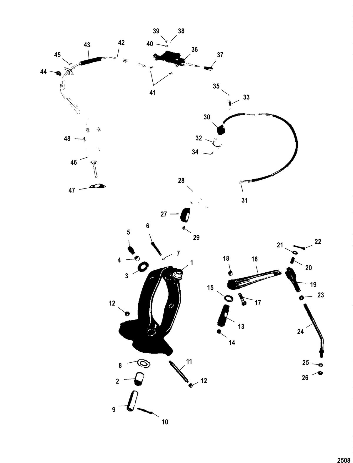 MERCRUISER 80 ENGINE AND 80 STERNDRIVE GIMBAL RING ASSEMBLY, SENDER/RECEIVER HOUSING