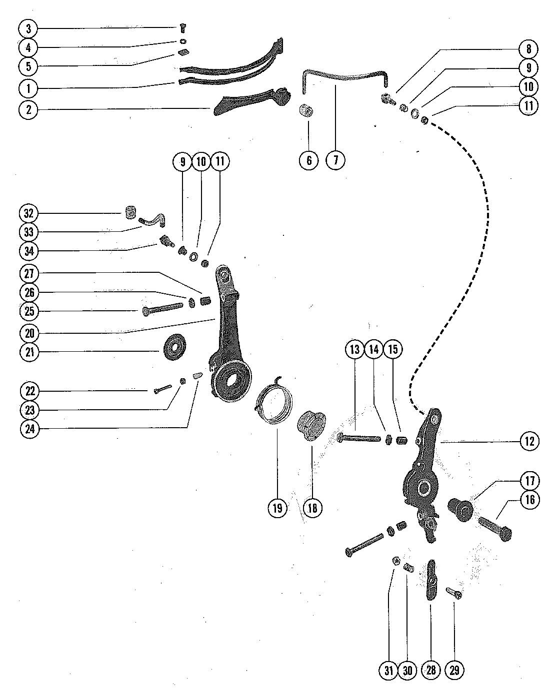 MERCURY MERC 650 (3 CYLINDER) THROTTLE CONTROL LINKAGE AND SPARK ADVANCE