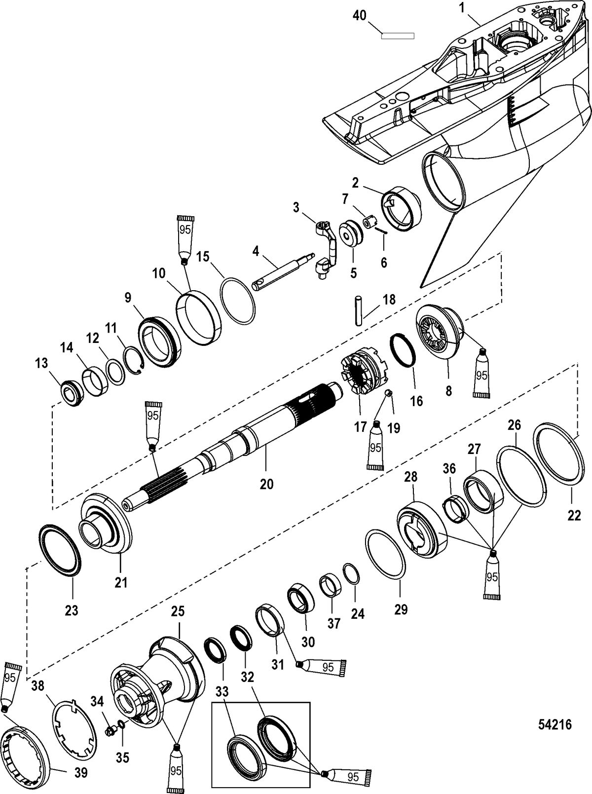 MERCURY/MARINER 200/225/250/275/300 4-STROKE VERADO (6 CYLINDER) Gear Housing, Prop Shaft-Count Rot, 4.80 Torp 2B026817 & up
