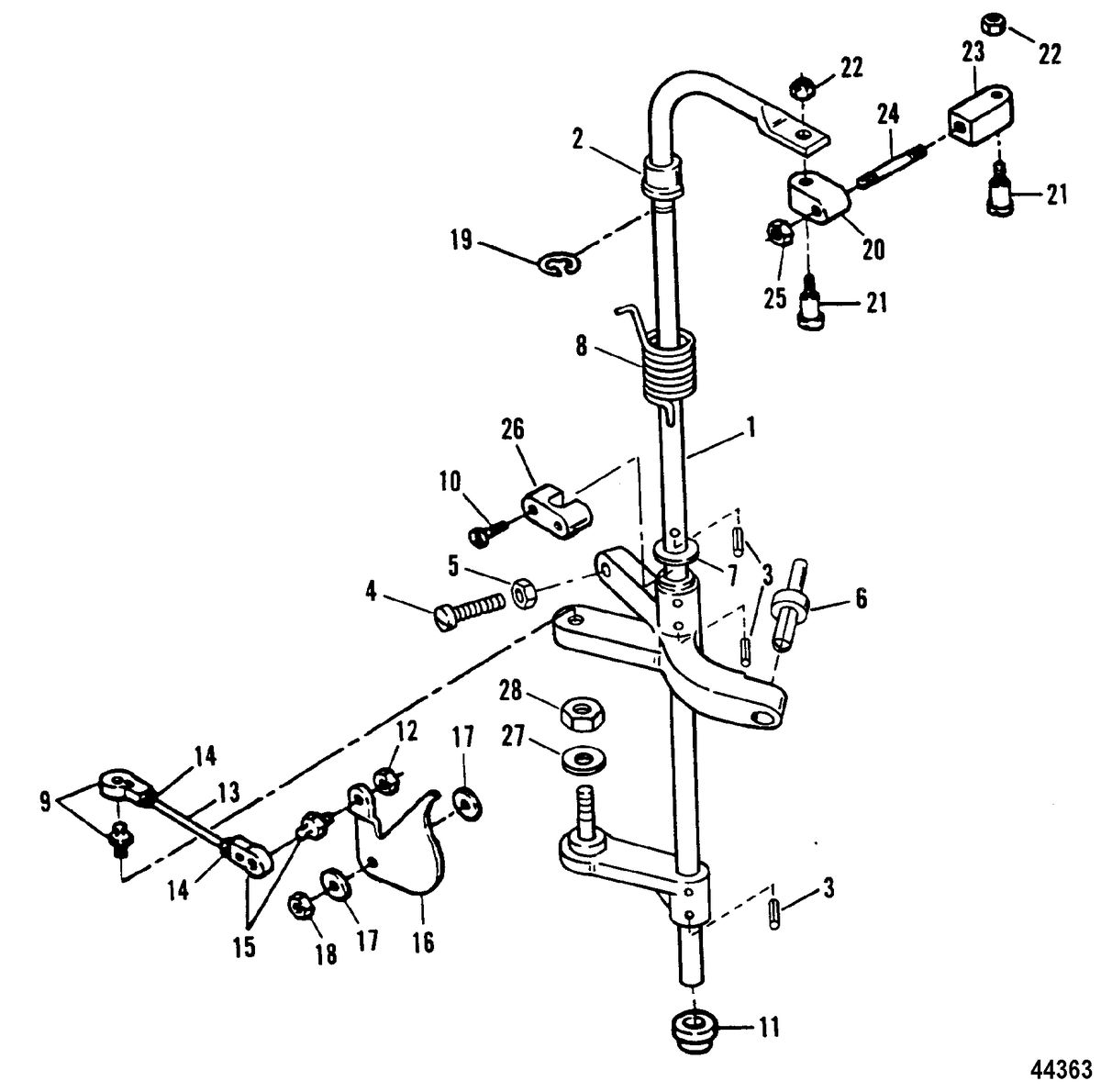 FORCE 90 HP (1995) FORCE Towershaft and Throttle Linkage