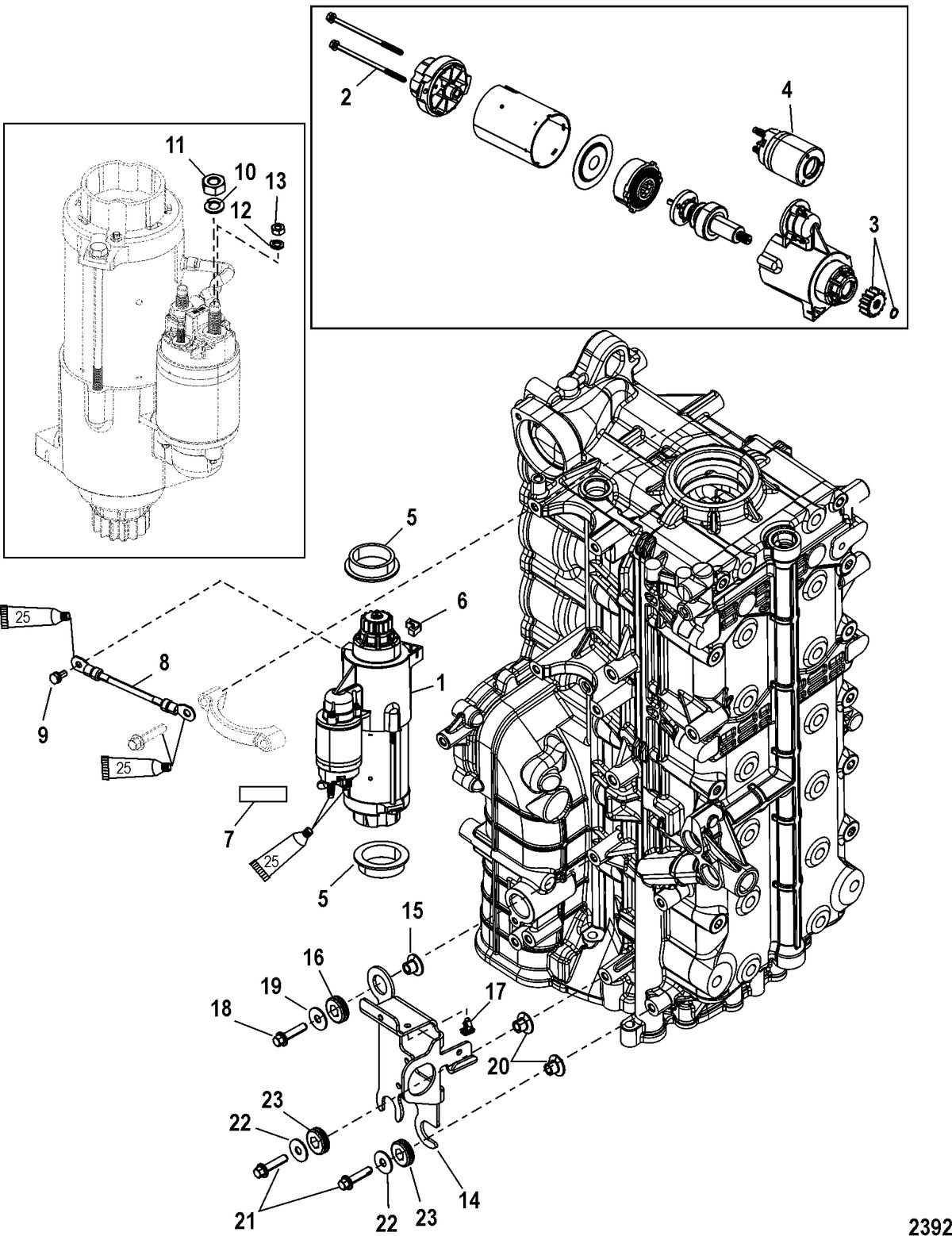 MERCURY/MARINER 200/225/250/275 4-STROKE VERADO Starter Motor/Electrical Cable Bracket Mounting