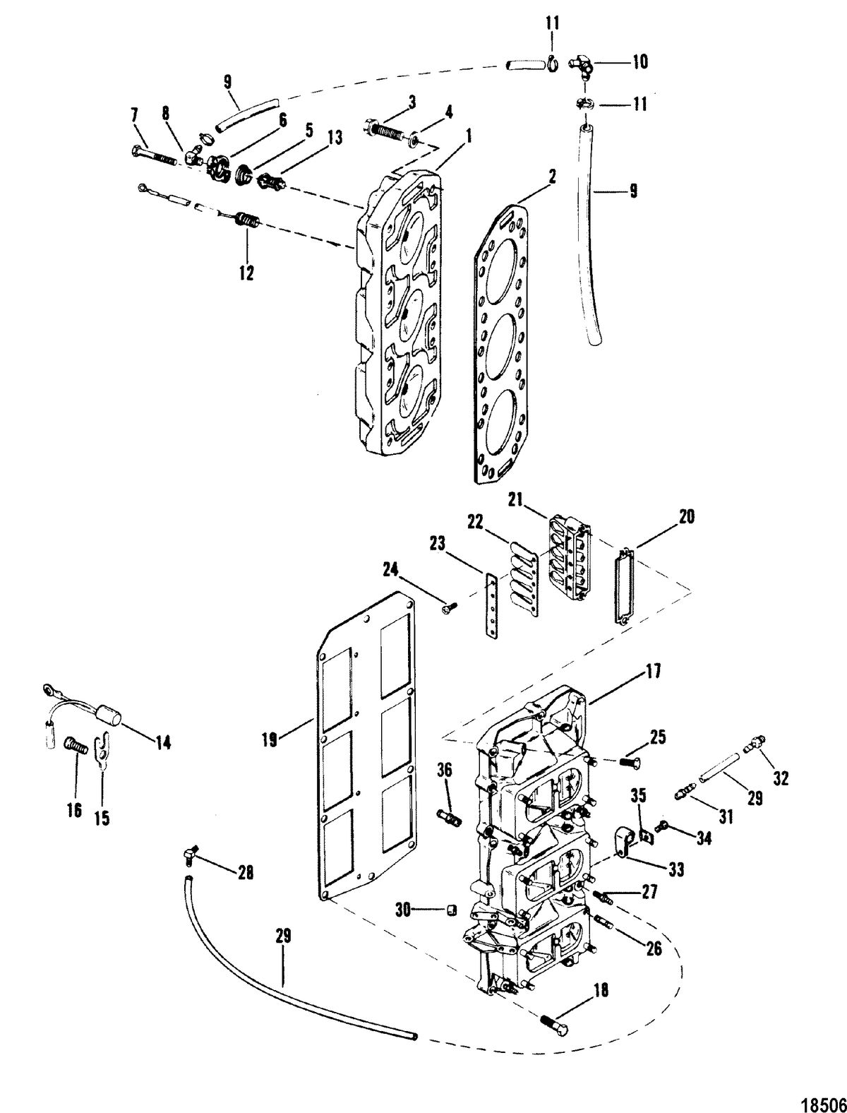 MERCURY/MARINER XR-4/MAGNUM II Reed Block and Cylinder Head