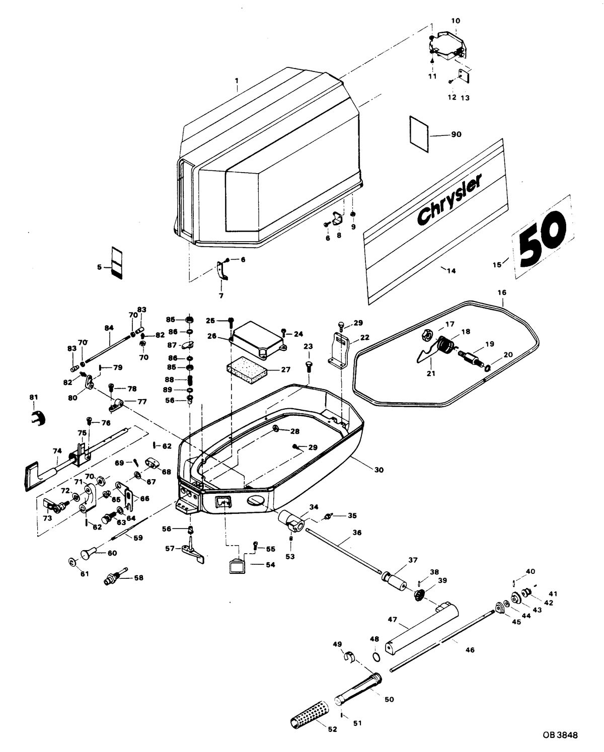 CHRYSLER 50 H.P. ENGINE COVER AND SUPPORT PLATE 503H3A, 503B3A