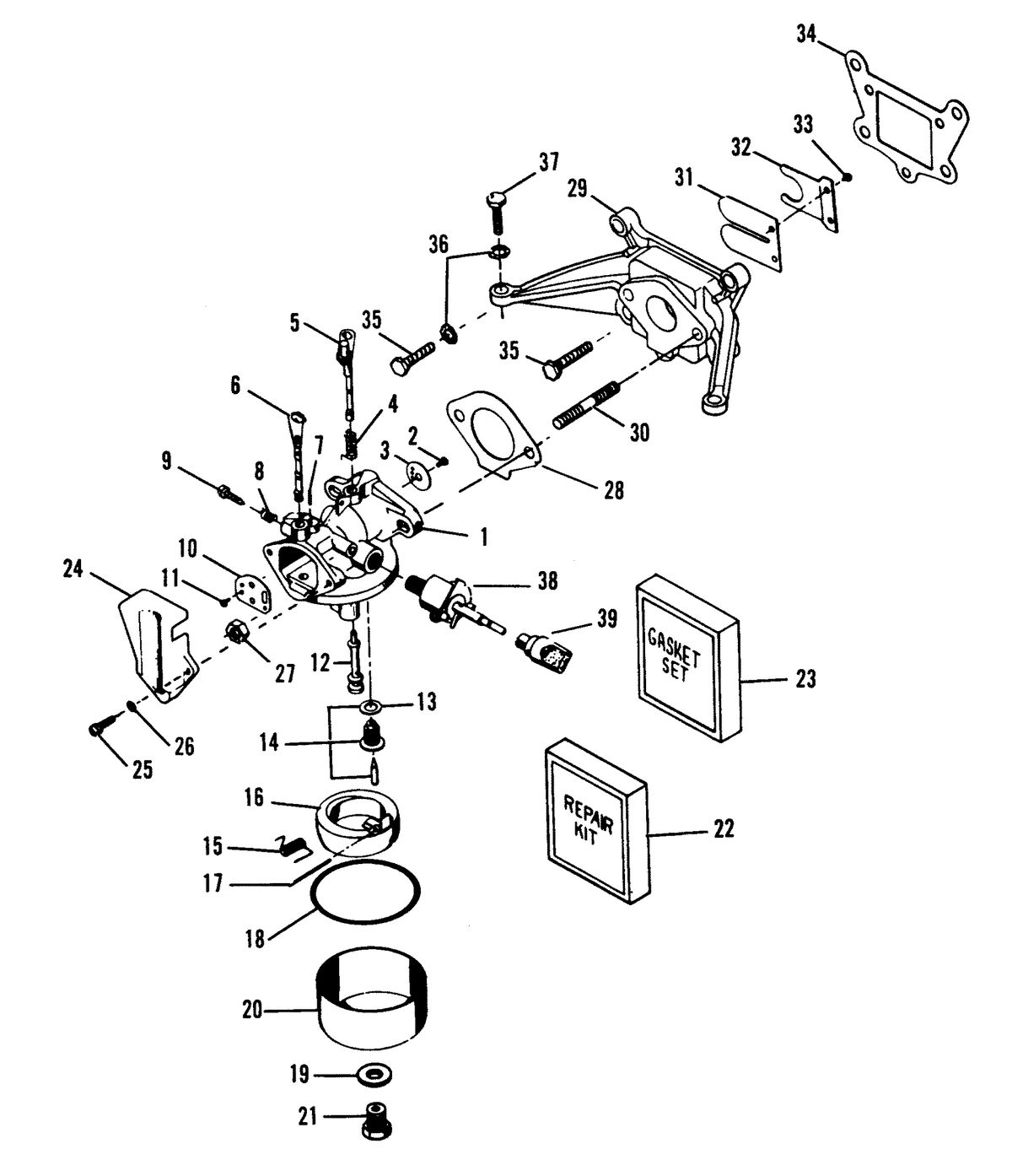 FORCE 5 HP CARBURETOR AND REED PLATE (88A MODELS)