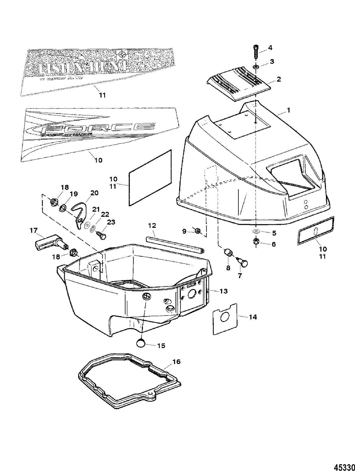 FORCE 9.9/15 HP FORCE Cowl Assembly, Top and Bottom