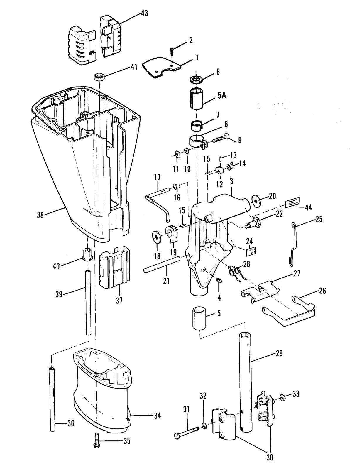 SEARS 15 H.P. OUTBOARD MOTOR SWIVEL BRACKET AND DRIVESHAFT HOUSING