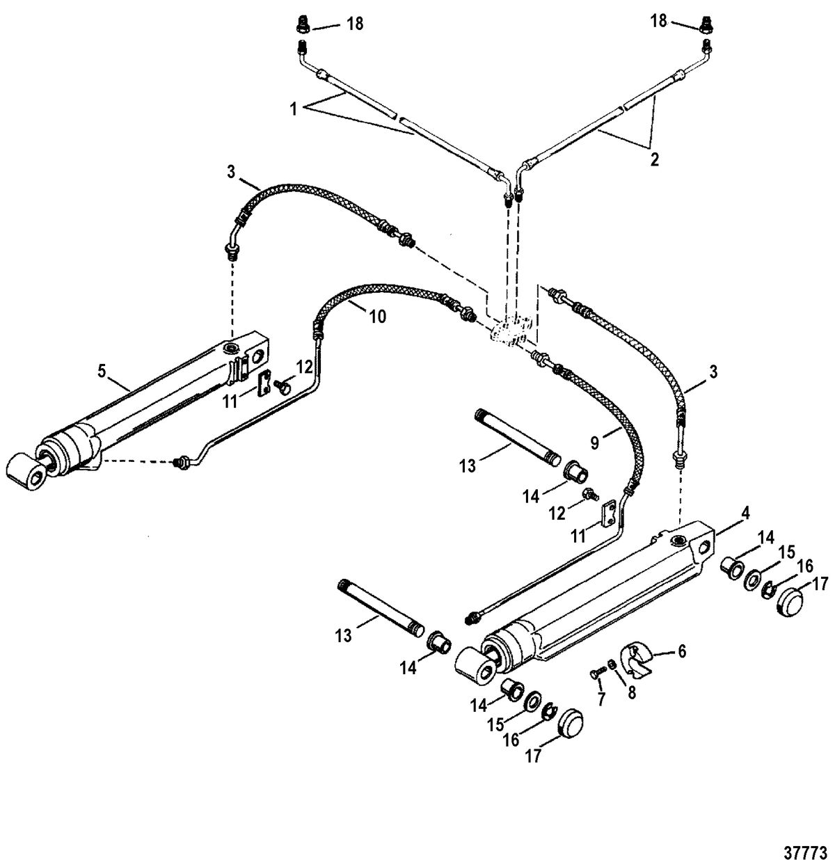 MERCRUISER ALPHA ONE (GEN. II) STERNDRIVE AND TRANSOM ASSEMBLY TRIM CYLINDERS AND HYDRAULIC HOSES