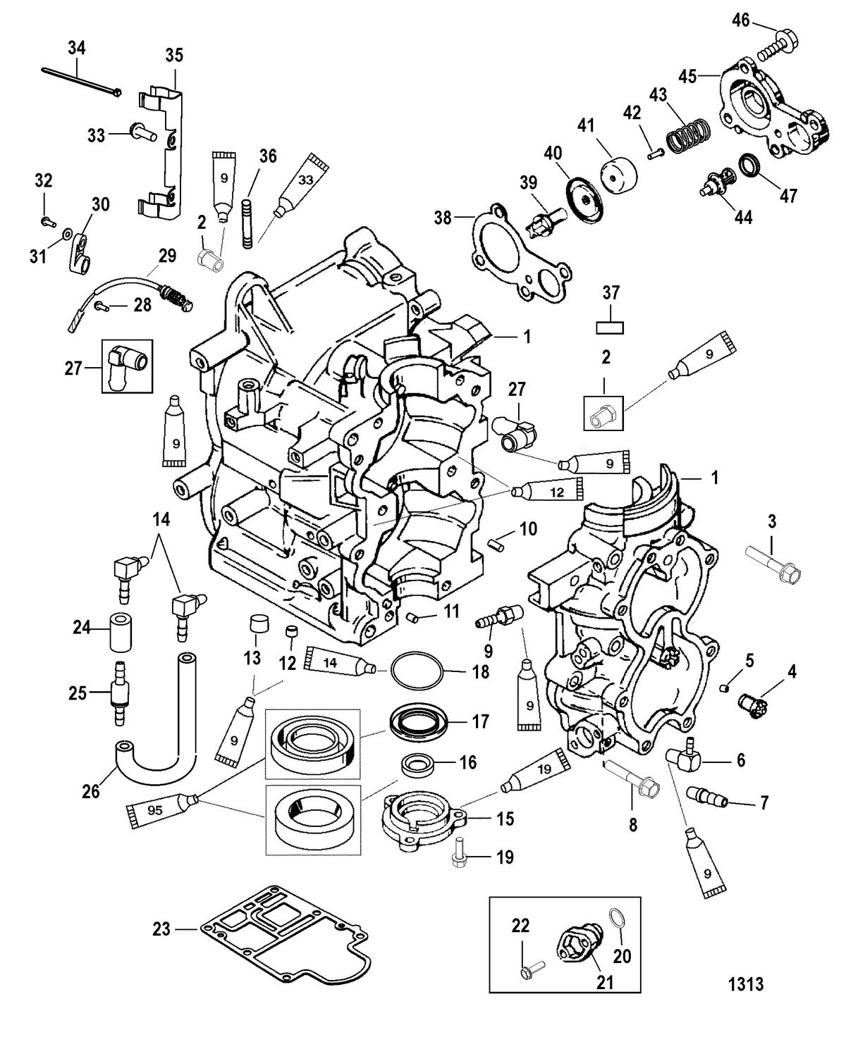 MERCURY/MARINER 30/40 (2 CYLINDER) 2-STROKE Cylinder Block