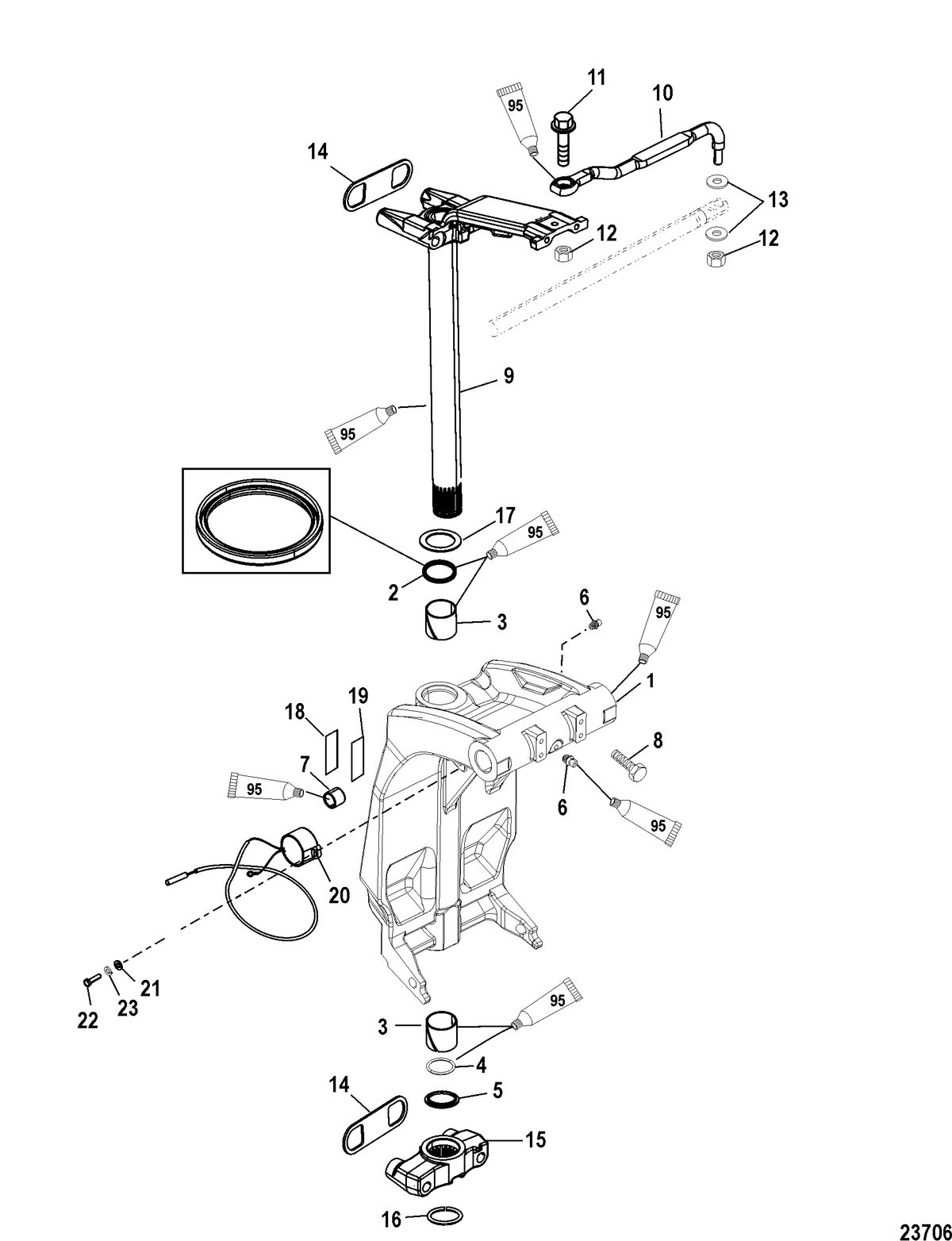 MERCURY/MARINER 75/90/115/125 DFI 1.5L (3 CYLINDER) Swivel Bracket and Steering Arm
