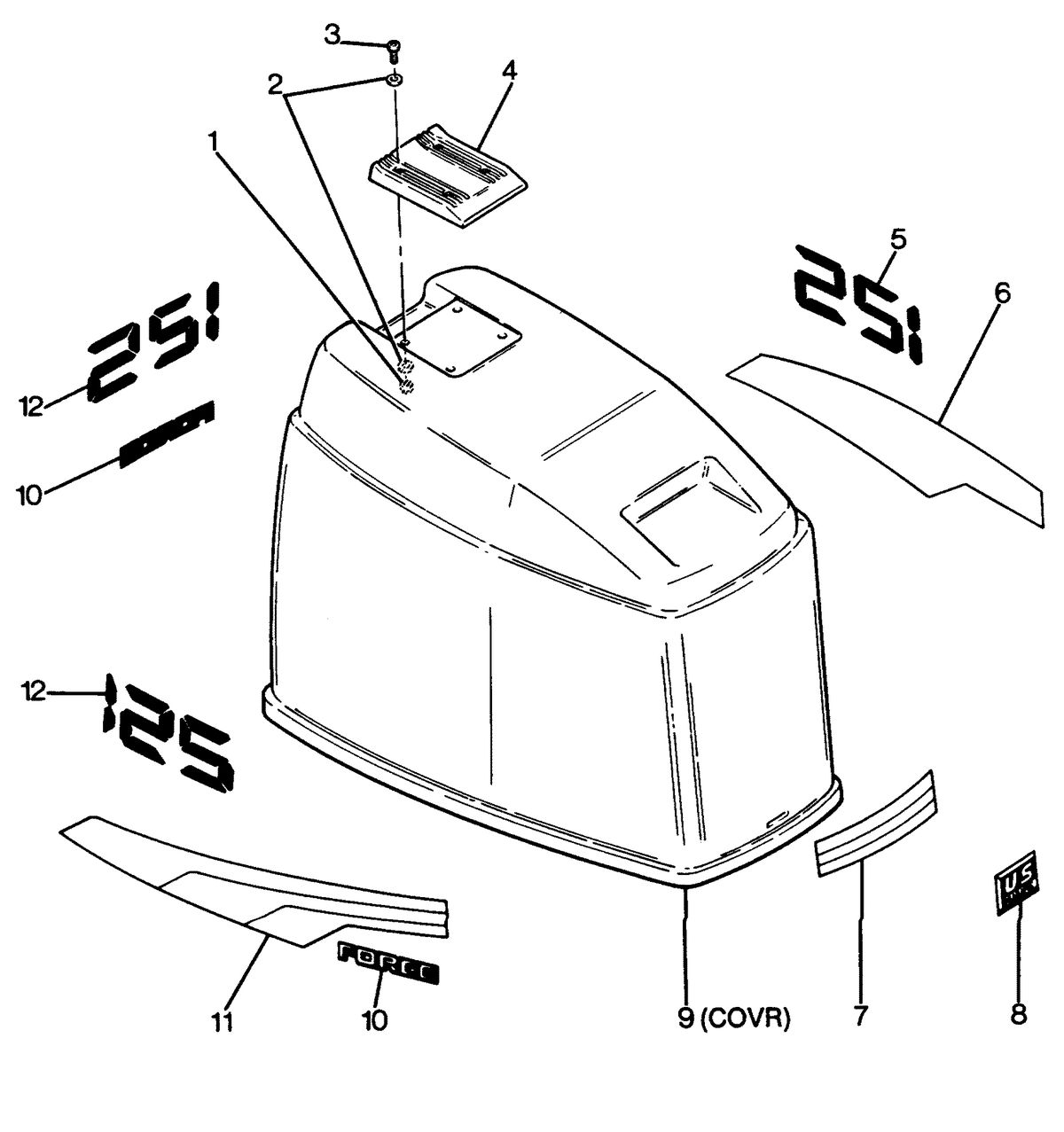 FORCE FORCE 1988 125 HP "A" MODELS ENGINE COVER MAXUM MODELS