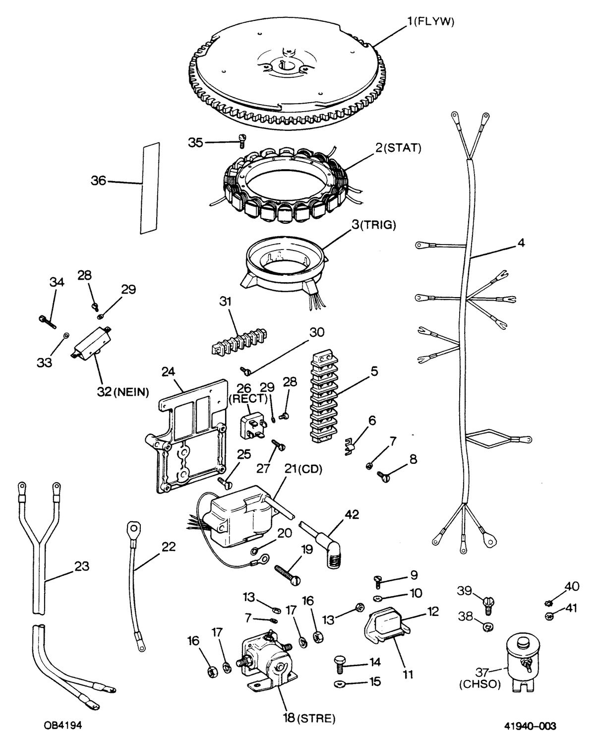 FORCE FORCE 1988 50 H.P. "C" MODELS ALTERNATOR AND ELECTRICAL COMPONENTS