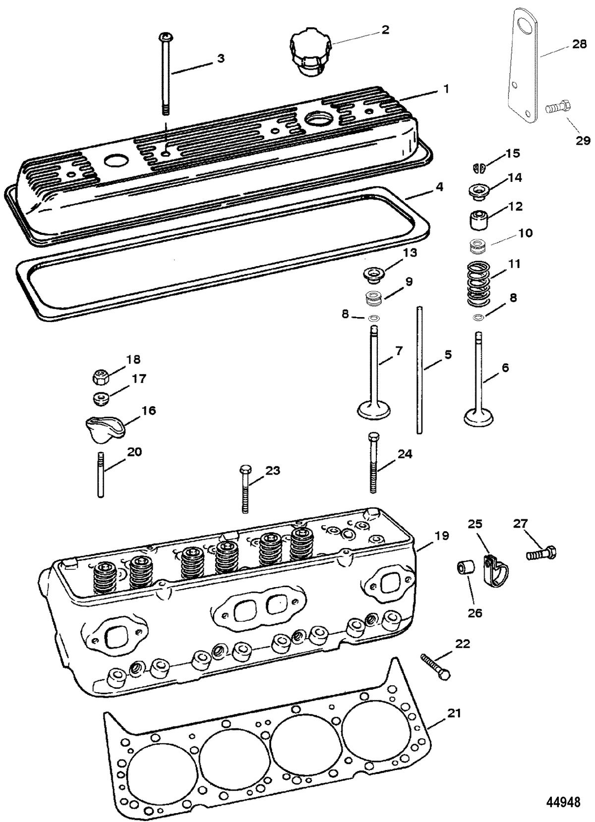 MERCRUISER 5.7L COMPETITION SKI ENGINE CYLINDER HEAD AND ROCKER COVER