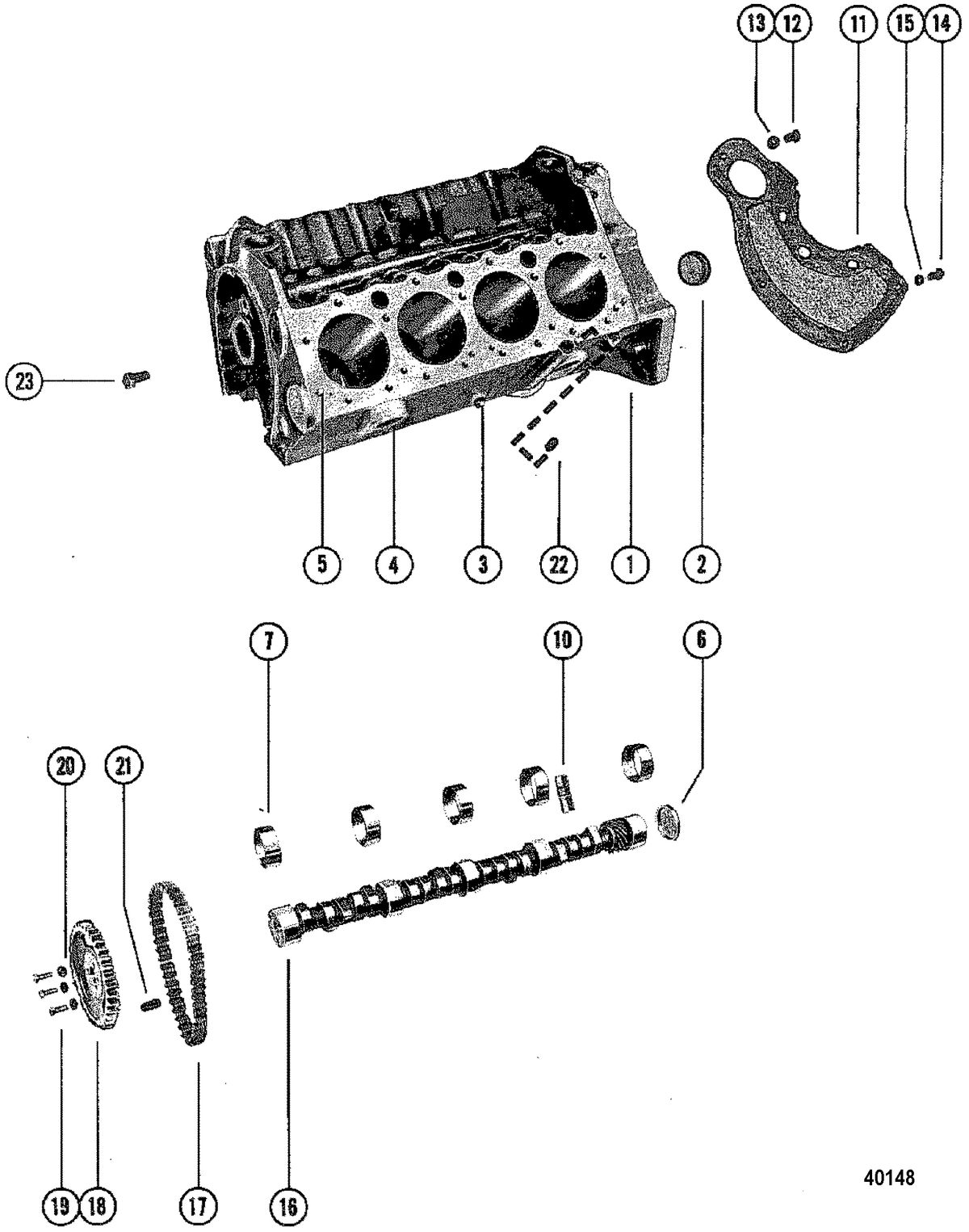 MERCRUISER 260 ENGINE (G.M.) CYLINDER BLOCK AND CAMSHAFT
