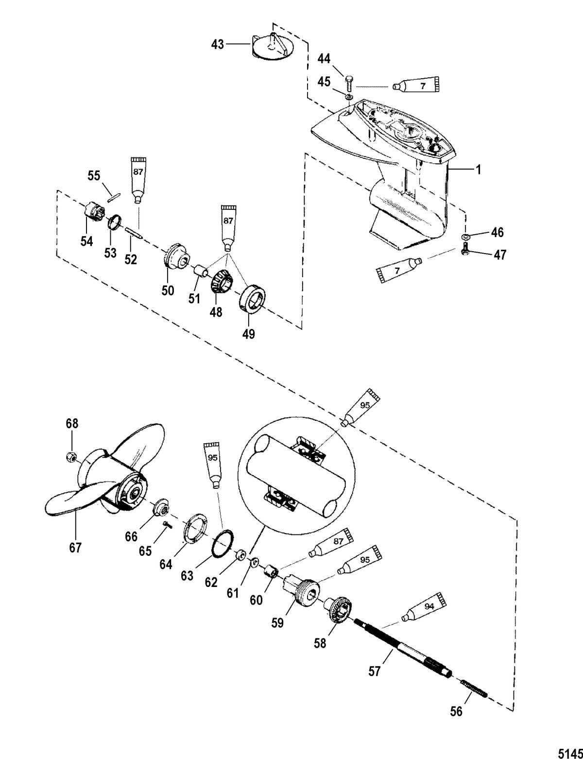 MERCURY/MARINER 20/25/JET 20 SEAPRO/MARATHON 15XD SUPER 15/JET 20) (2-STROKE) Gear Housing, Propeller Shaft - 2.25:1 Gear Ratio