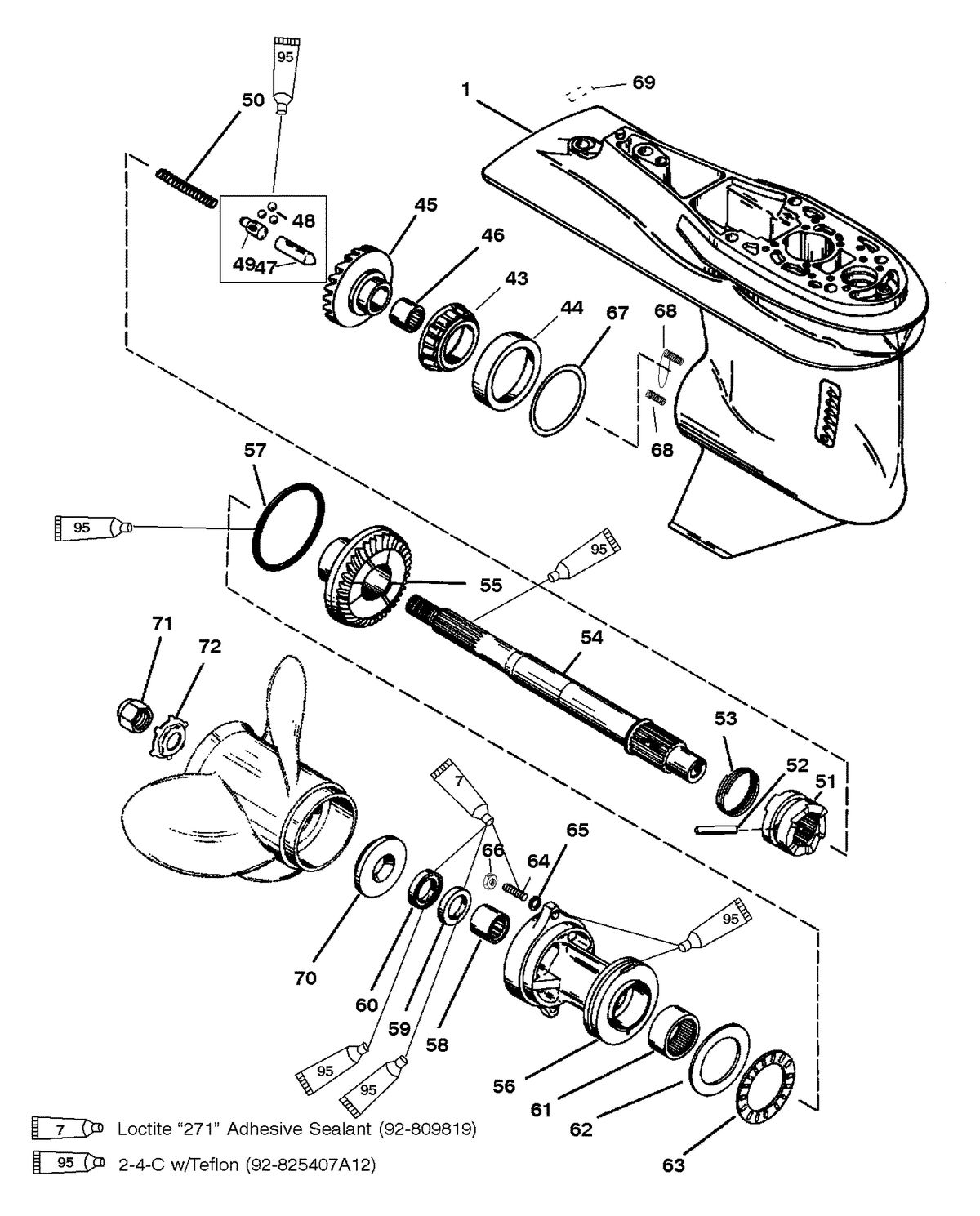 MERCURY/MARINER 50/55/60 JET 45 GEAR HSG(DRIVE SHAFT)(60 SEA/MARA/BIG FOOT,6 JAW REV. CLUTCH