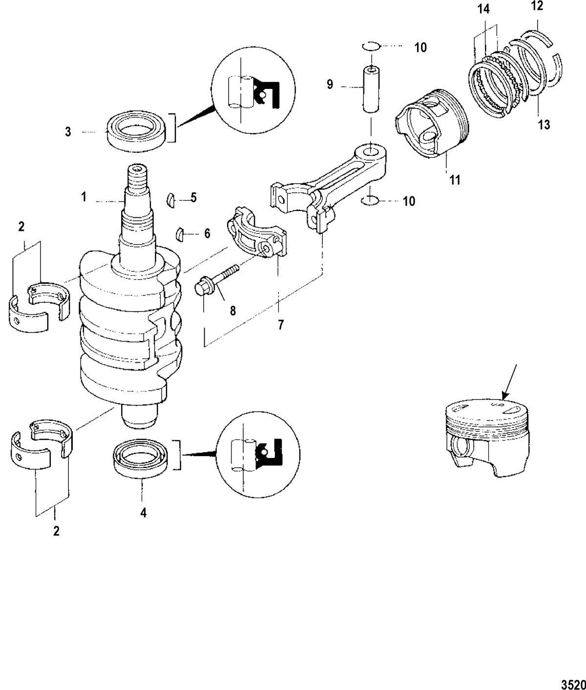 MERCURY 15HP SEAPRO 4-STROKE INTERNATIONAL Crankshaft, Pistons and Connecting Rods