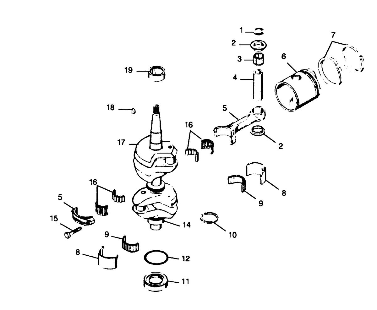 FORCE FORCE 1991 35 H.P. "B" MODELS CRANKSHAFT AND PISTON GROUP