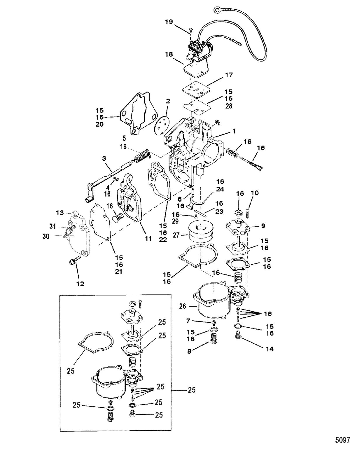 MERCURY/MARINER 20/25/JET 20 - 20/25 SEAPRO/MARATHON (2-STROKE) Carburetor(20/25/Jet 20)