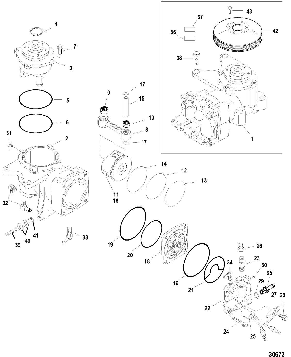 RACE OUTBOARD 200XS DFI (2.5L) AIR COMPRESSOR COMPONENTS