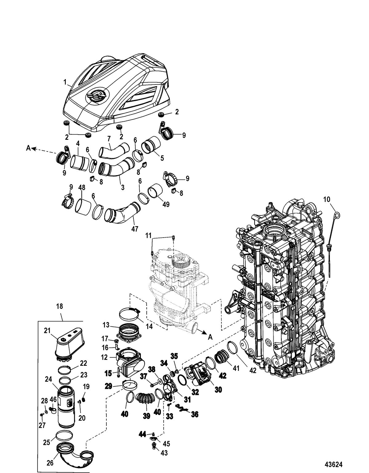 MERCURY/MARINER 200/225/250/275/300 4-STROKE VERADO (6 CYLINDER) Induction Components