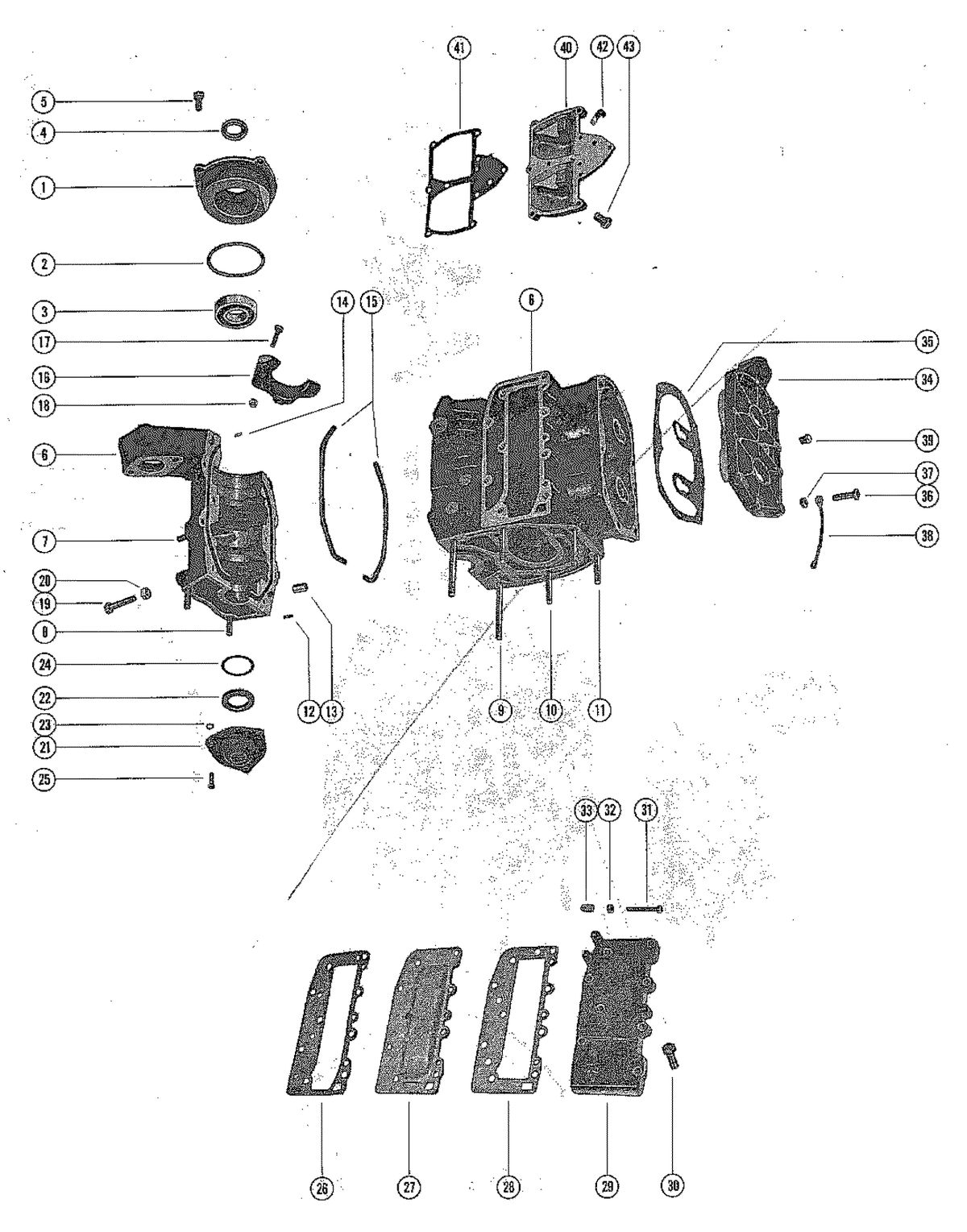 MERCURY MERC 402 CYLINDER BLOCK AND CRANKCASE ASSEMBLY