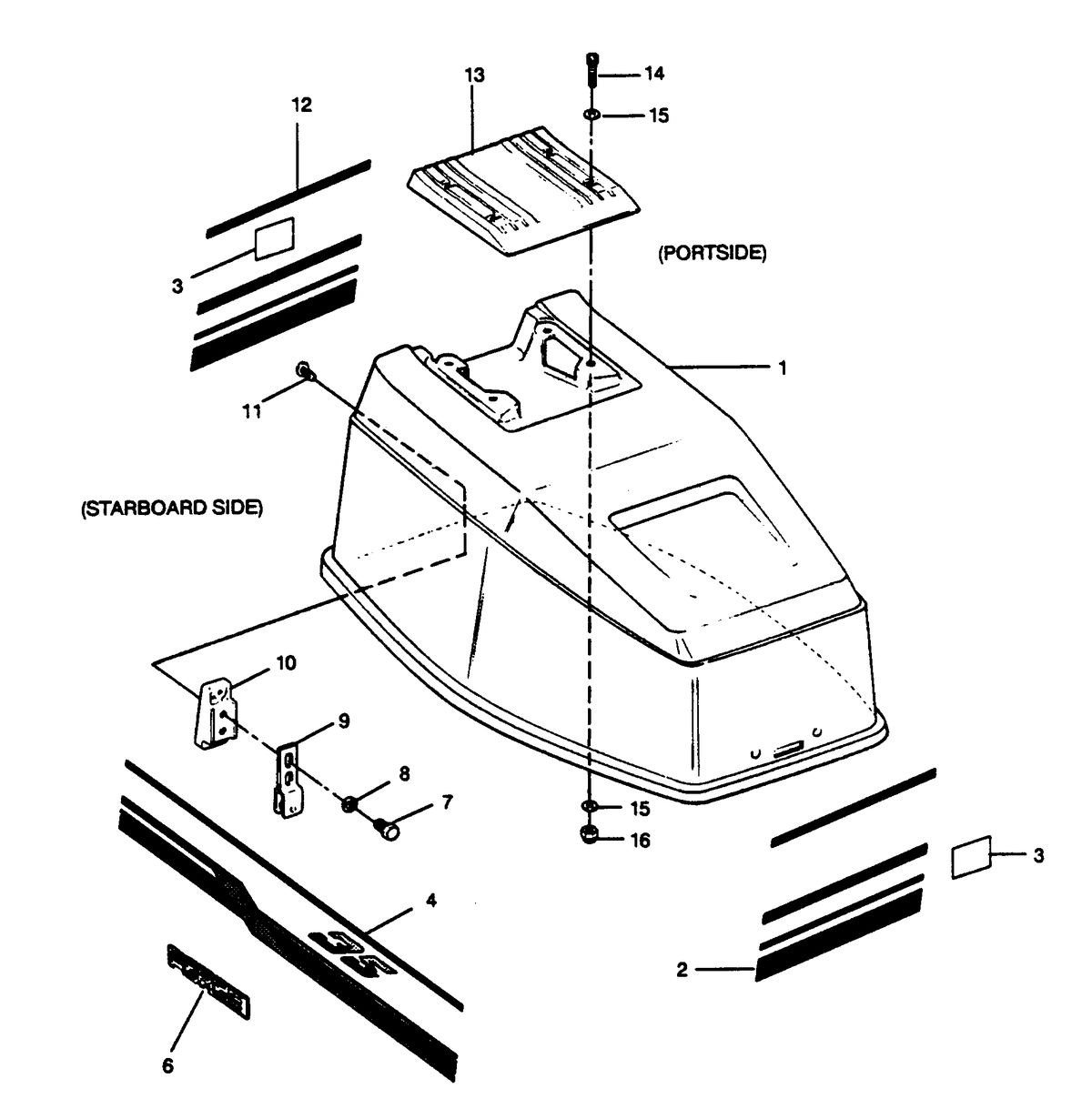 FORCE FORCE 1989 35 H.P. "C" MODELS ENGINE COVER (BLUE FIN MODELS)