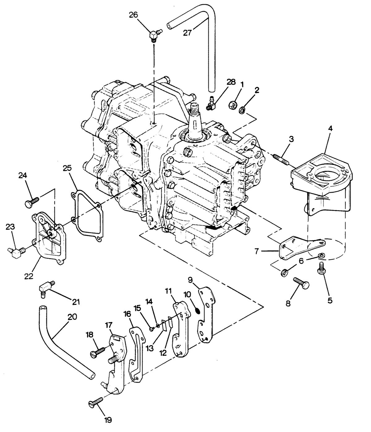 FORCE FORCE 1988 50 H.P. "B" MODELS RECIRCULATION SYSTEM AND STARTER BRACKETS