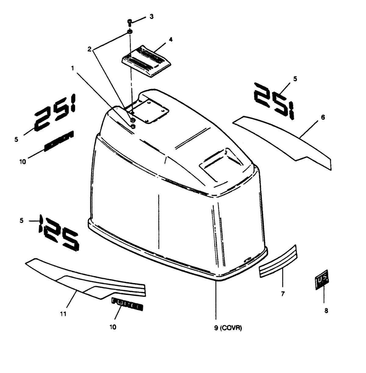 FORCE FORCE 1989 125 H.P. "D" MODELS ENGINE COVER (MAXUM MODELS)