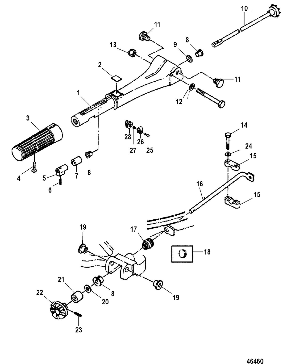 MERCURY/MARINER 25/25 JET/30HP (2 CYL/430CC) INTERNATIONAL Tiller Handle