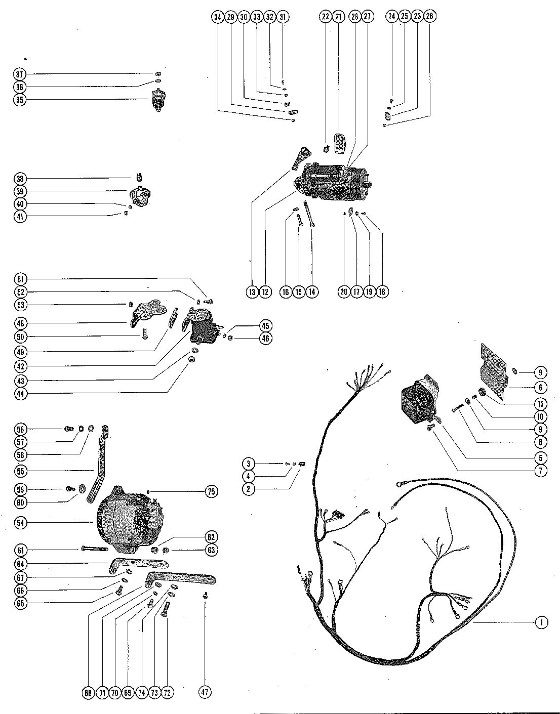 MERCRUISER 140 ENGINE (6 CYLINDER) WIRING HARNESS, STARTER MOTOR AND ALTERNATOR