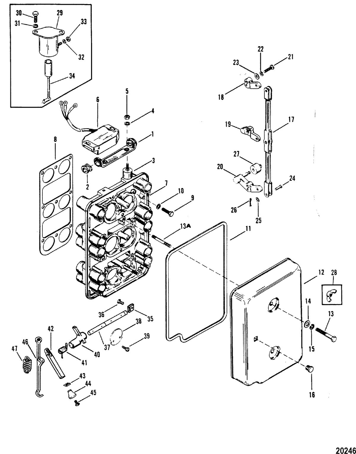 MERCURY/MARINER 150 H.P. XR-2 MARATHON MAGNUM (V-6) (1978-1985 COMBINED BOOK) Choke Plate and Throttle Levers