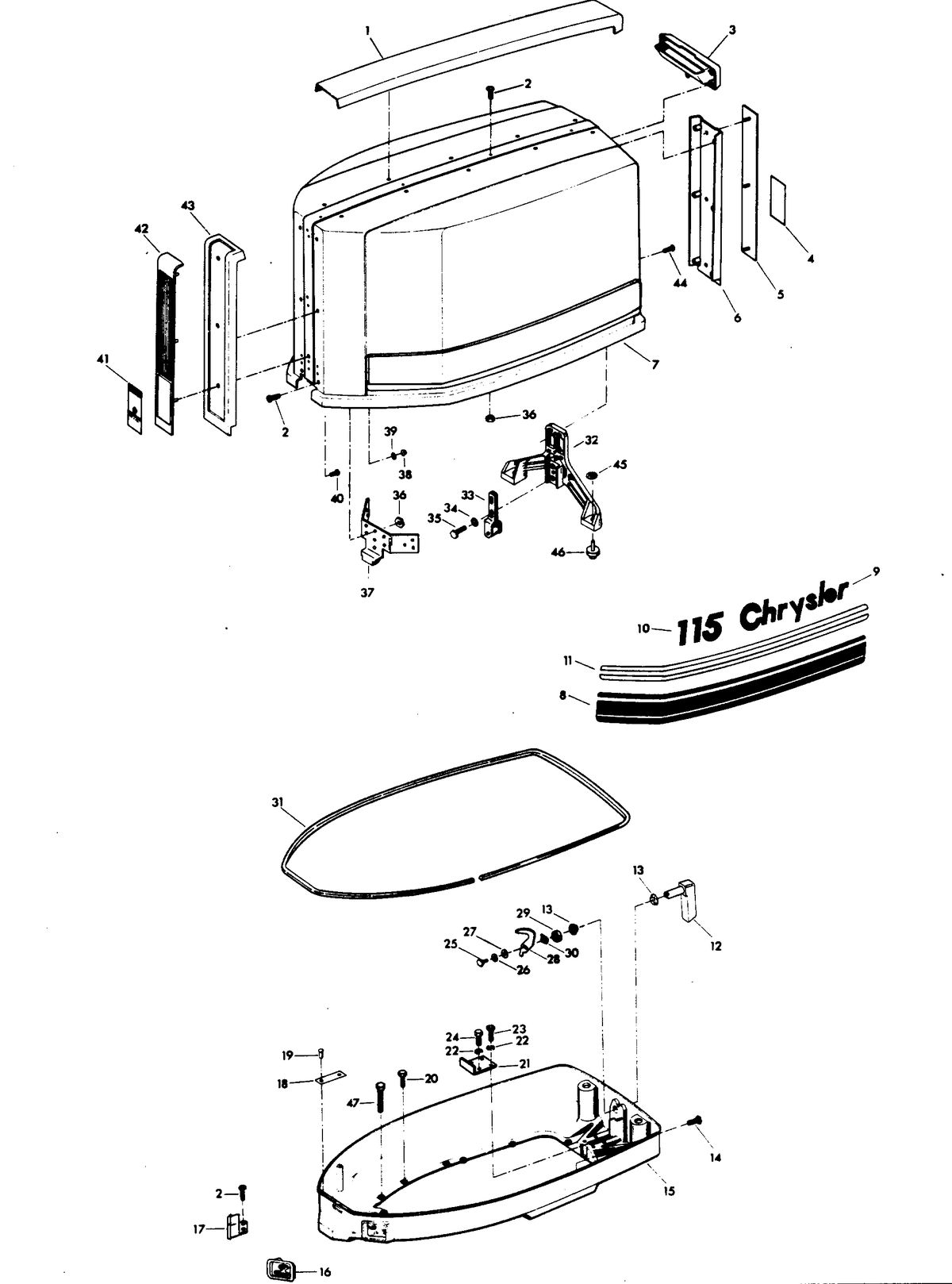 CHRYSLER 115 H.P. ENGINE COVER AND SUPPORT PLATE