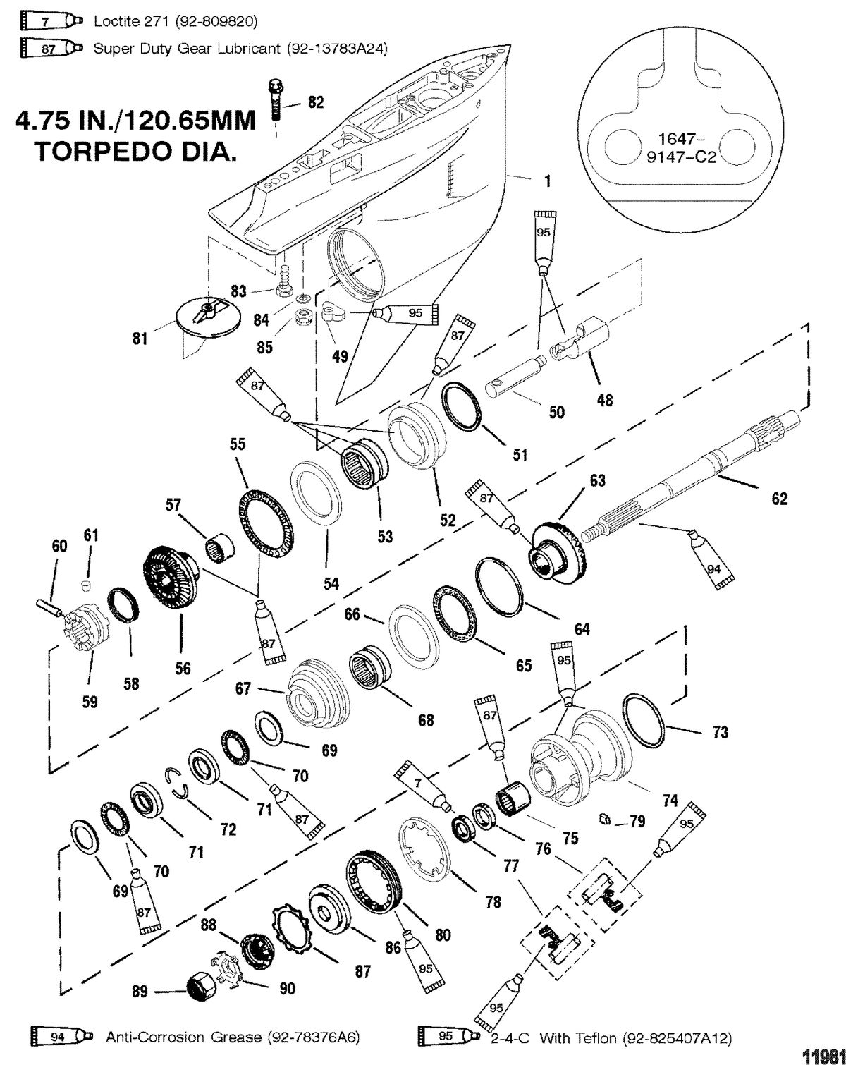 MERCURY/MARINER 135/150/175/200 XR6 MAGNUM III 105-140 JET Gear Housing(Propshaft-Counter-S/N-0G438000 & Up)