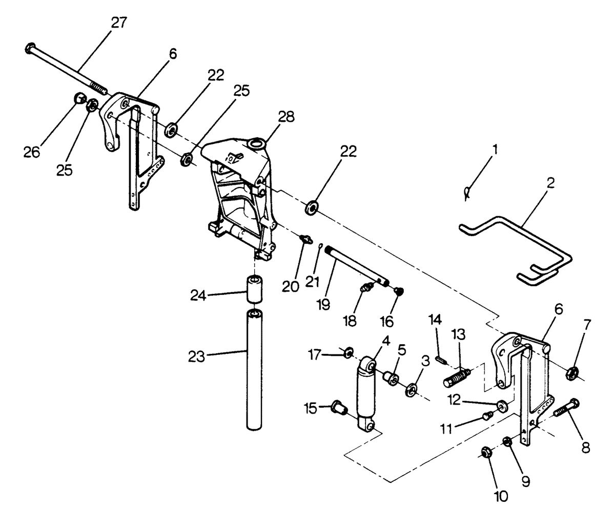 FORCE FORCE 1988 125 HP "B" MODELS SWIVEL BRACKET AND STERN BRACKETS MODELS WITH POWER TRIM