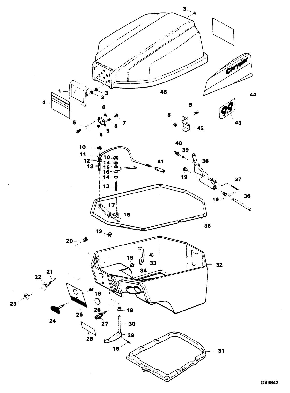 CHRYSLER 9.9 H.P. ENGINE COVER AND SUPPORT PLATE
