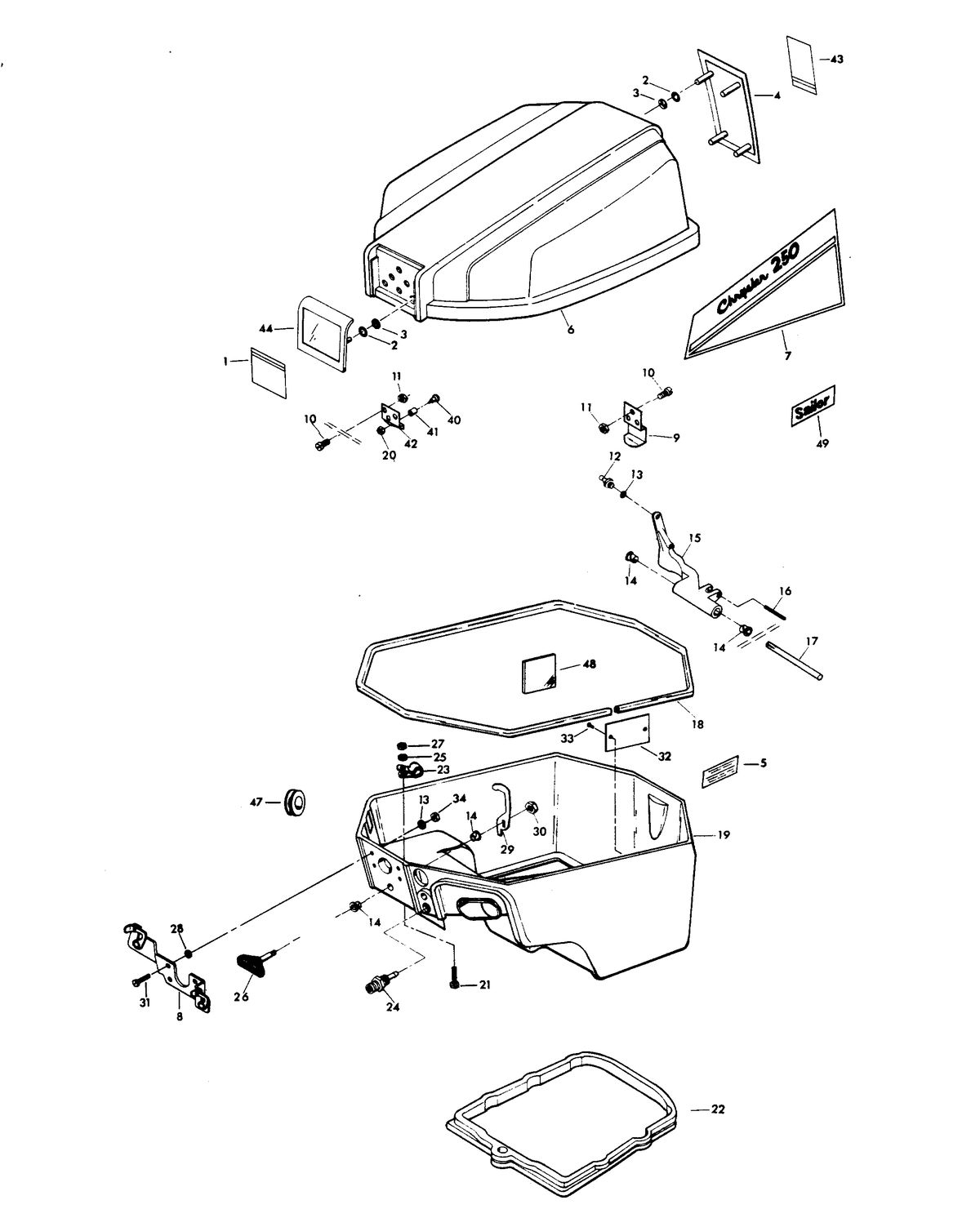 CHRYSLER 9.9 H.P. SAILOR ENGINE COVER AND SUPPORT PLATE